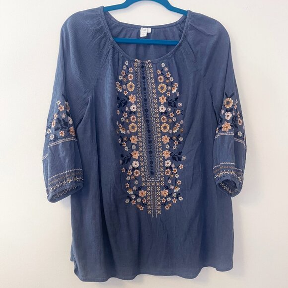 J. Jill Tops - J. Jill Wildflower Embroidered 3/4 Sleeves Oversized Top Size S